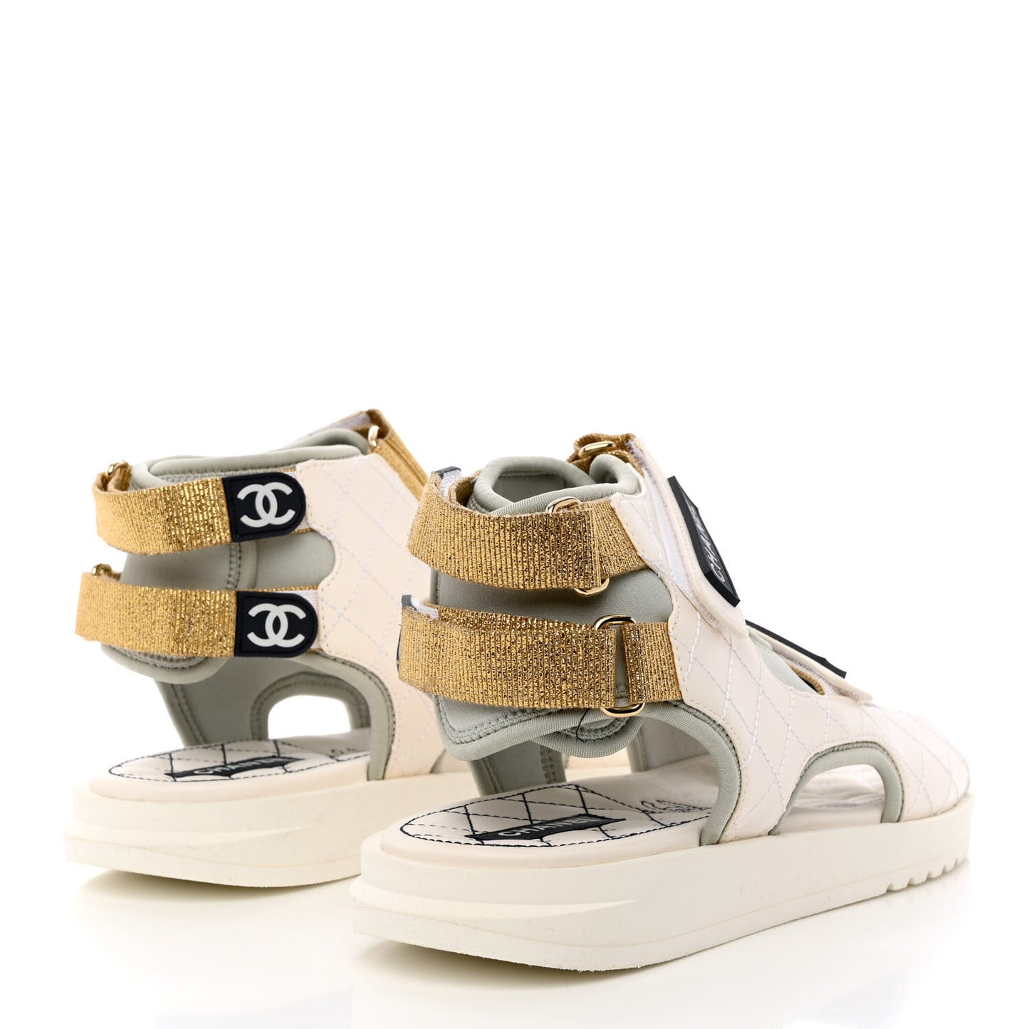 Goatskin Fabric Gladiator Sandals 41.5 White Light Grey Navy Blue