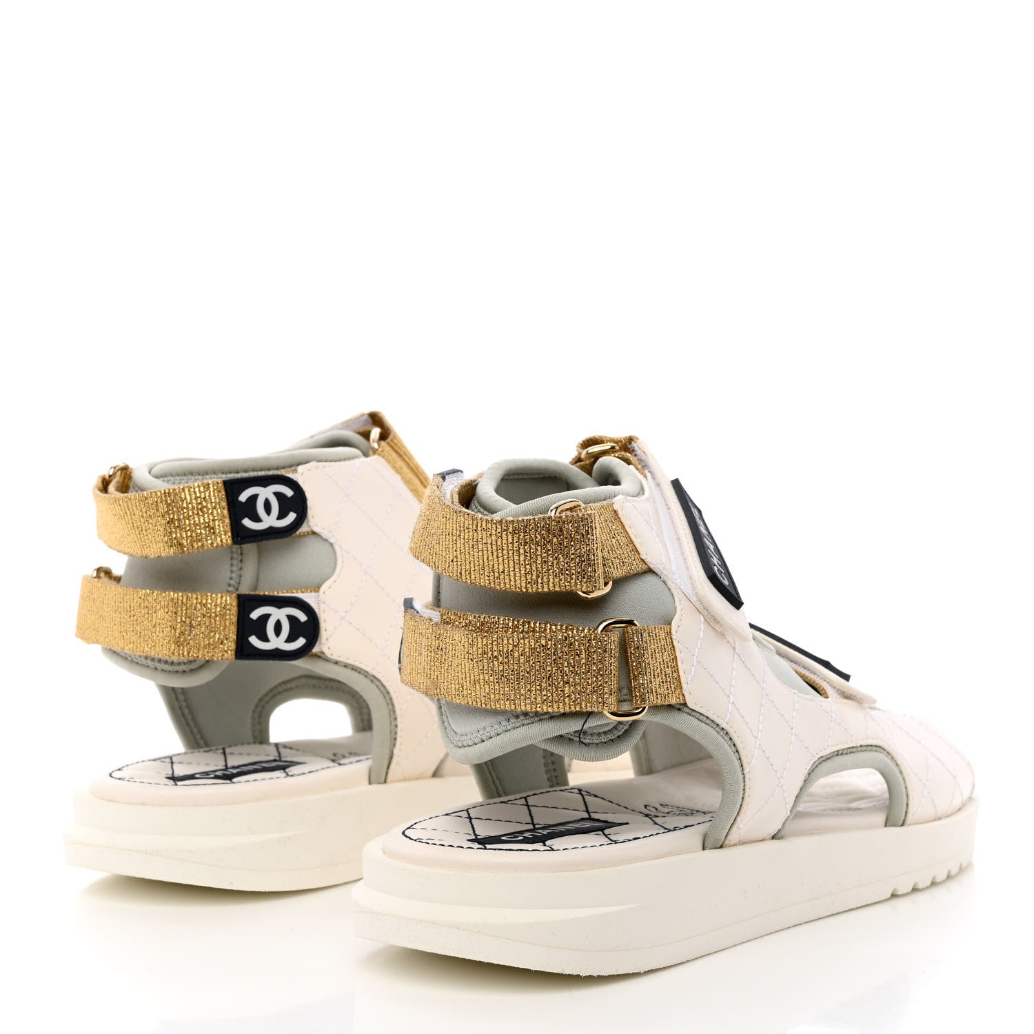 Chanel Goatskin Fabric Gladiator Sandals 41.5 White Light Grey Navy Blue 4 of 10