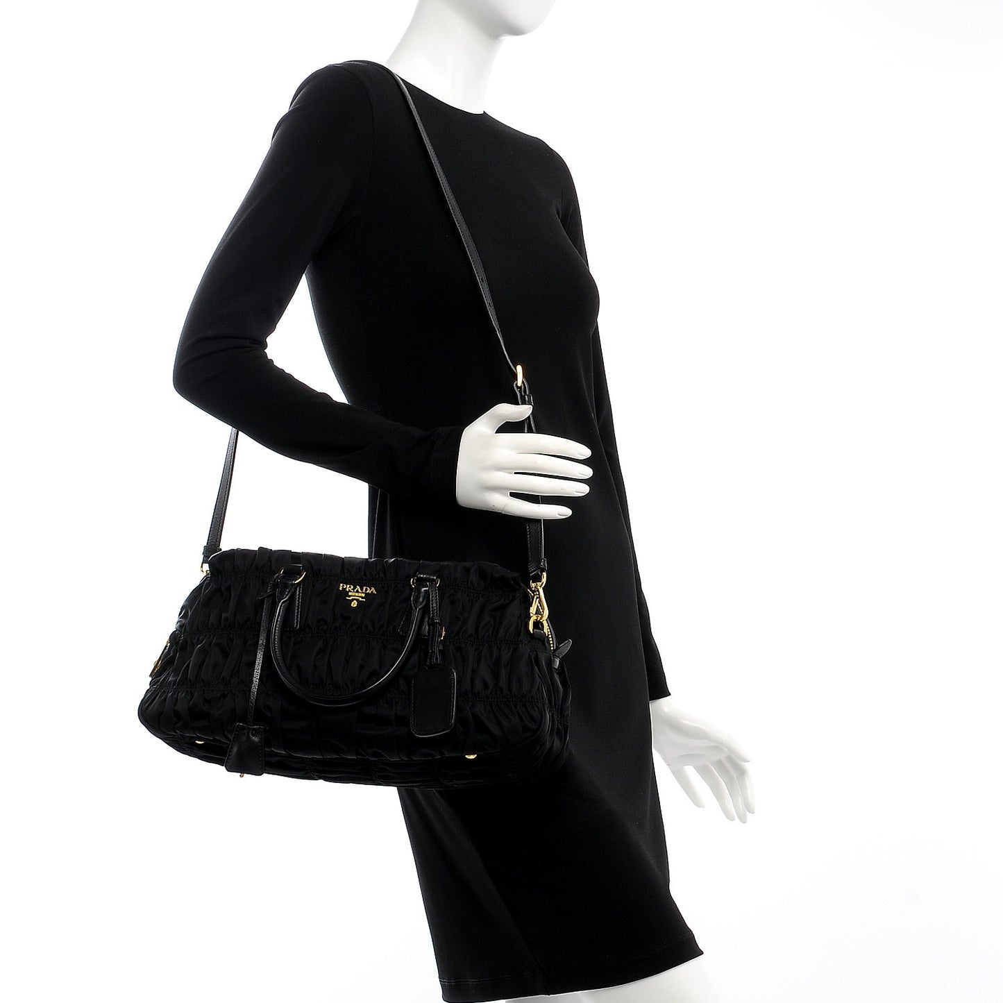 Tessuto Nylon Gaufre Shopping Satchel Black