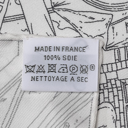 Hermes Silk Le Grand Prix du Faubourg Scarf 90 White Black Gris 3 of 4