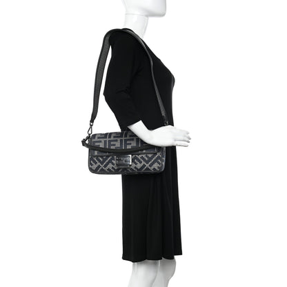 Fendi Wool Vitello King Houndstooth FF Embroidered Baguette Grigio Anthracite 2 of 9