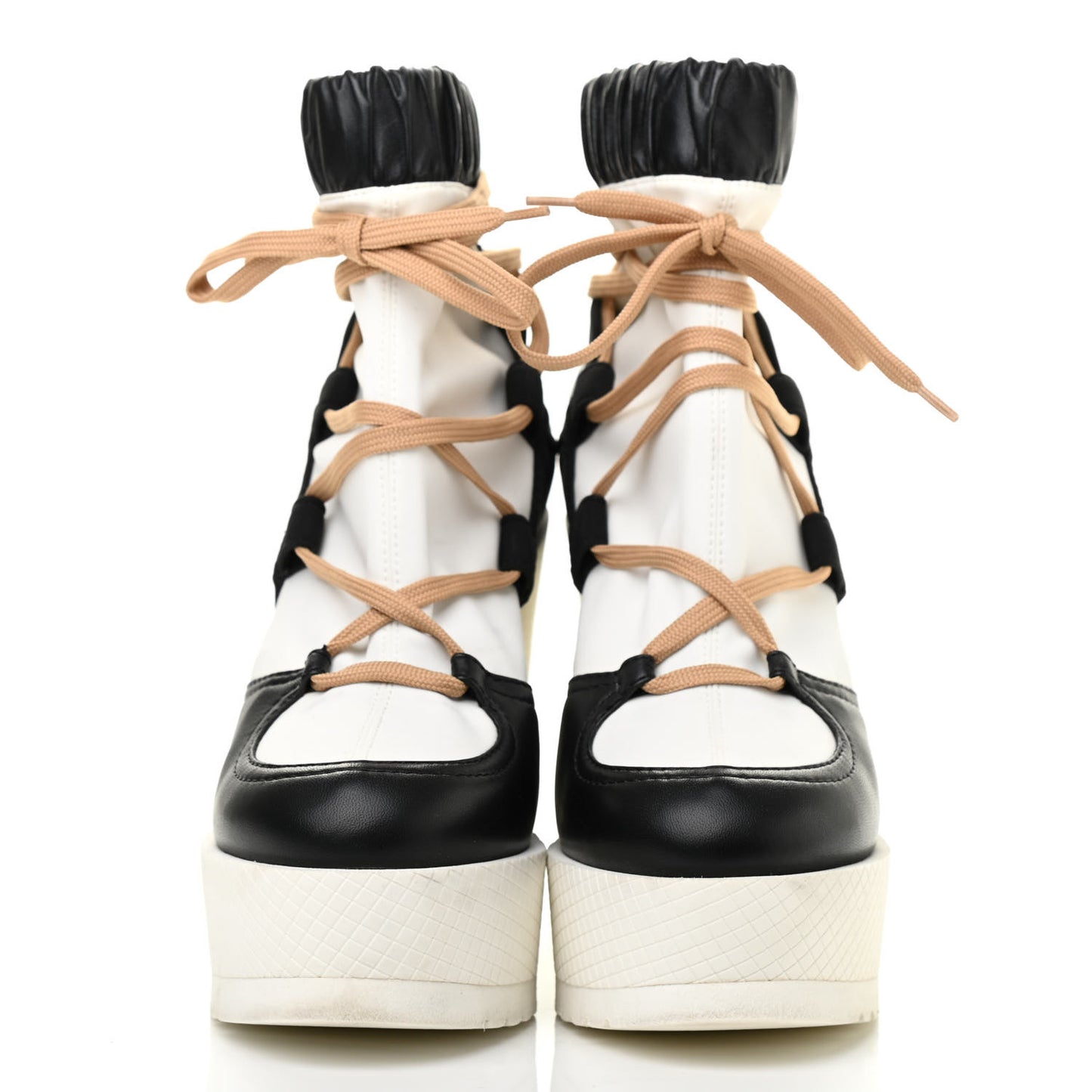 Patent Calfskin Runway Wedge Short Platform Boots 37 Black White Beige