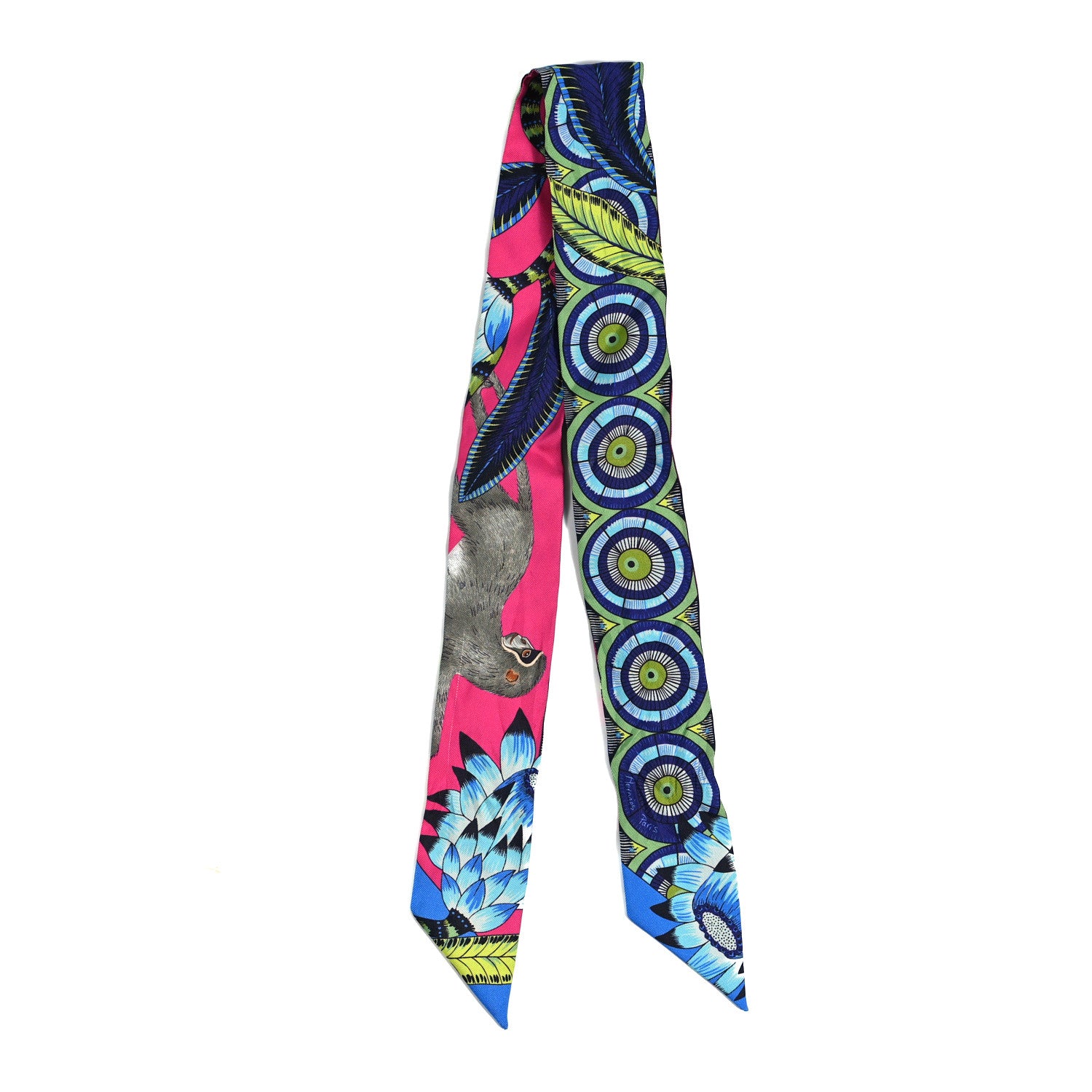Hermes Silk The Savana Dance Twilly Rose Indien Indigo Vert 2 of 4