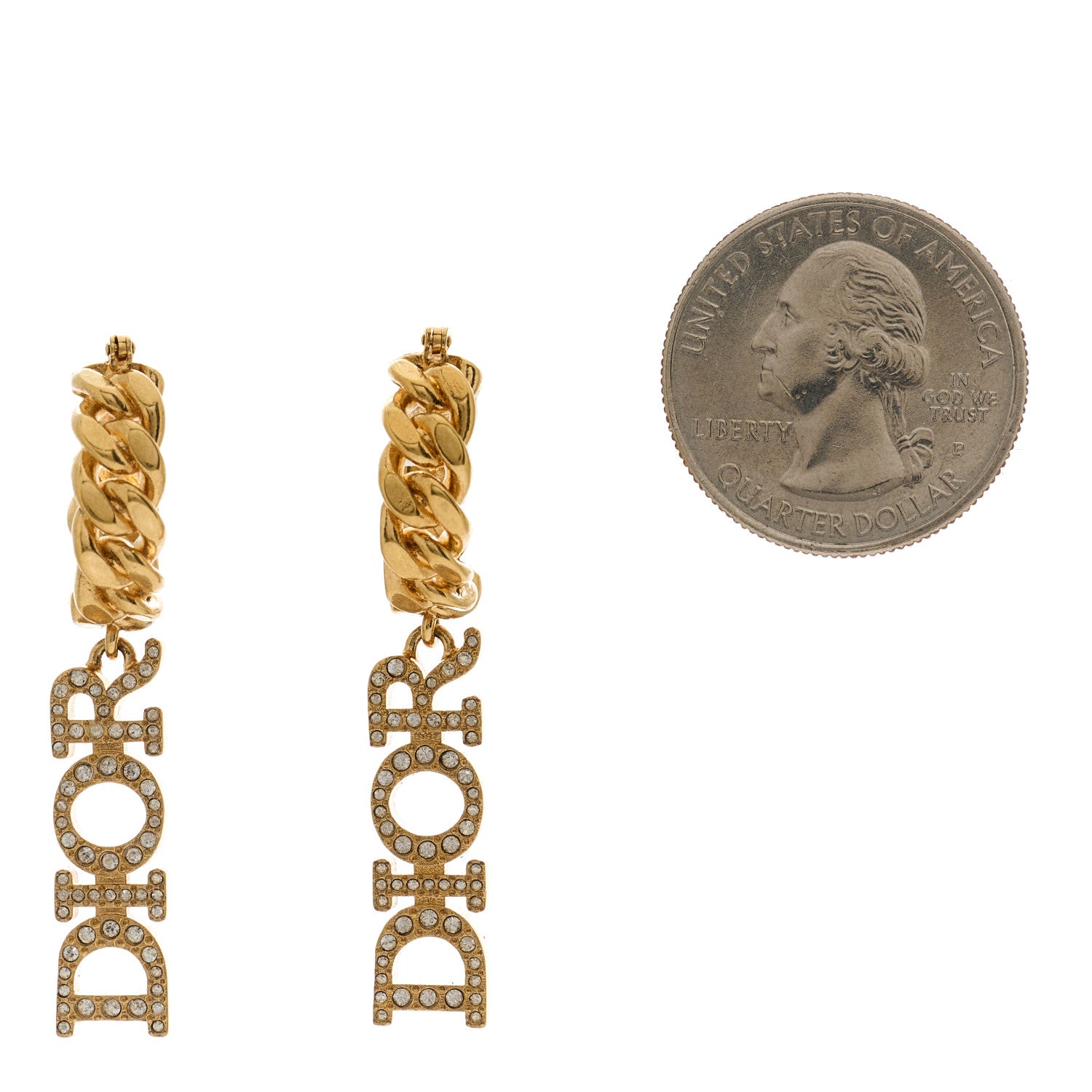 Christian Dior CHRISTIAN DIOR Crystal Dio(r)evolution Logo Hoop Drop Earrings Gold 2 of 5