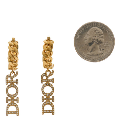 Christian Dior CHRISTIAN DIOR Crystal Dio(r)evolution Logo Hoop Drop Earrings Gold 2 of 5