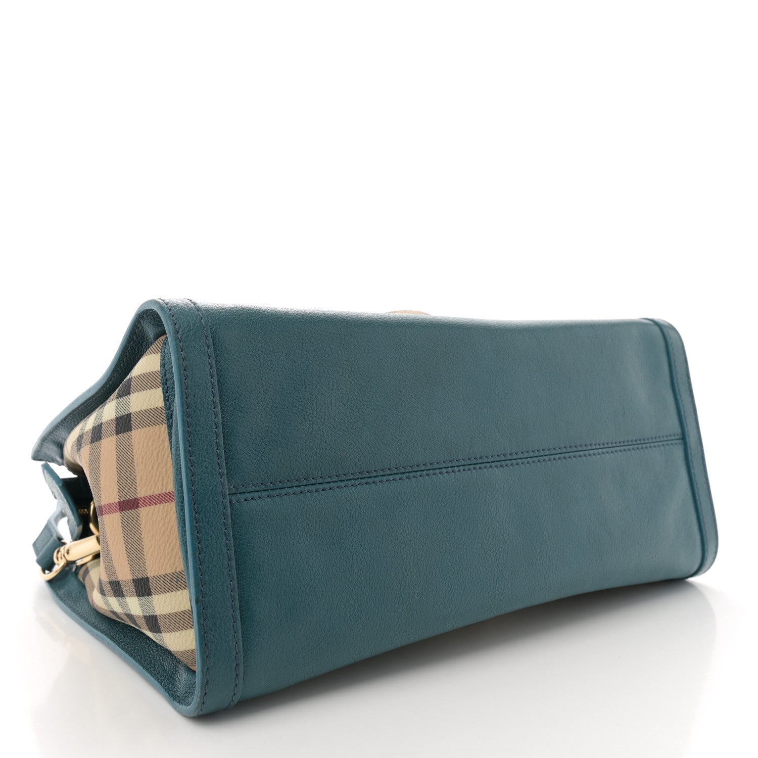 Burberry Haymarket Check Grainy Calfskin Pilgrim Satchel Blue 4 of 16