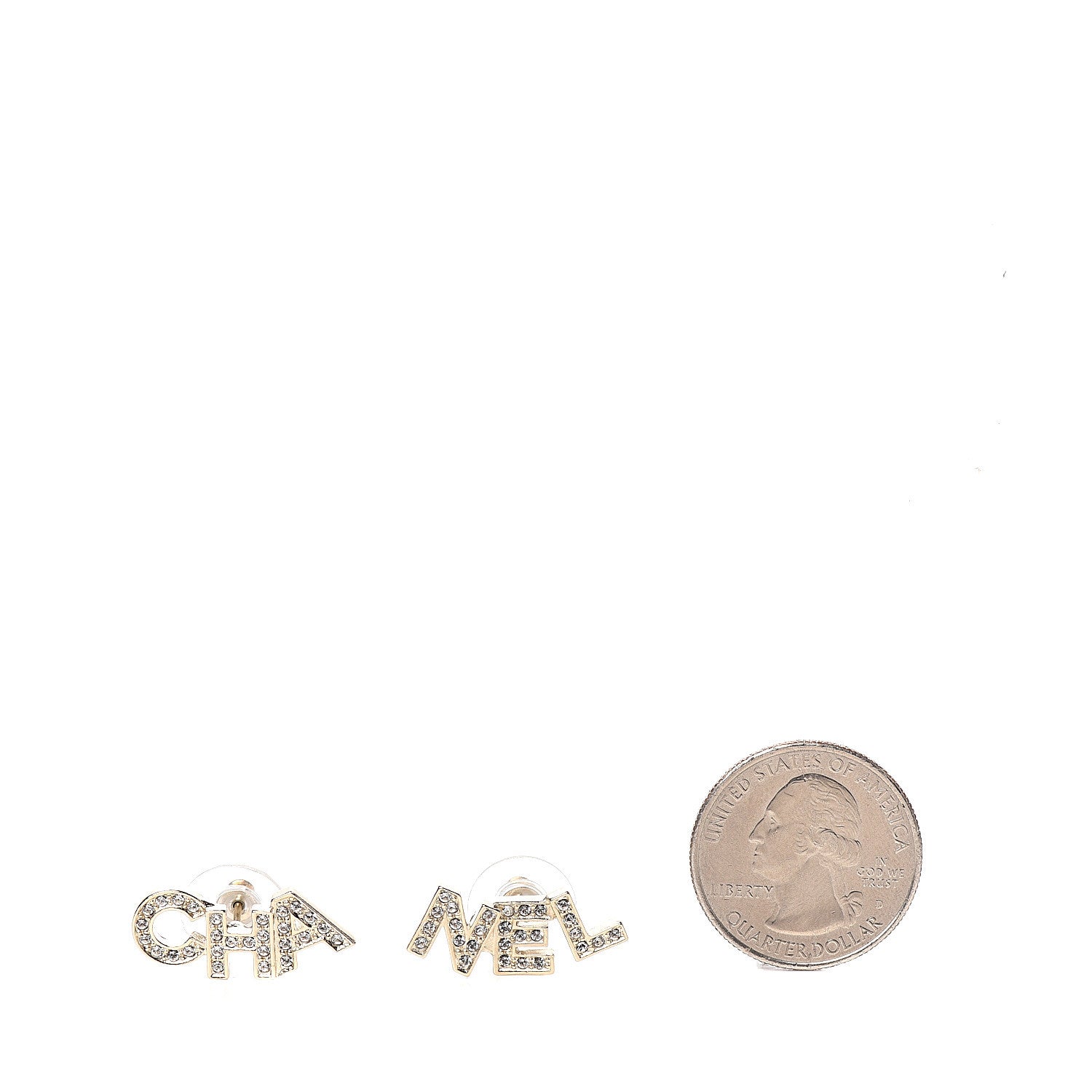 Chanel Crystal Pearl Signature Stud Earrings Gold 2 of 5