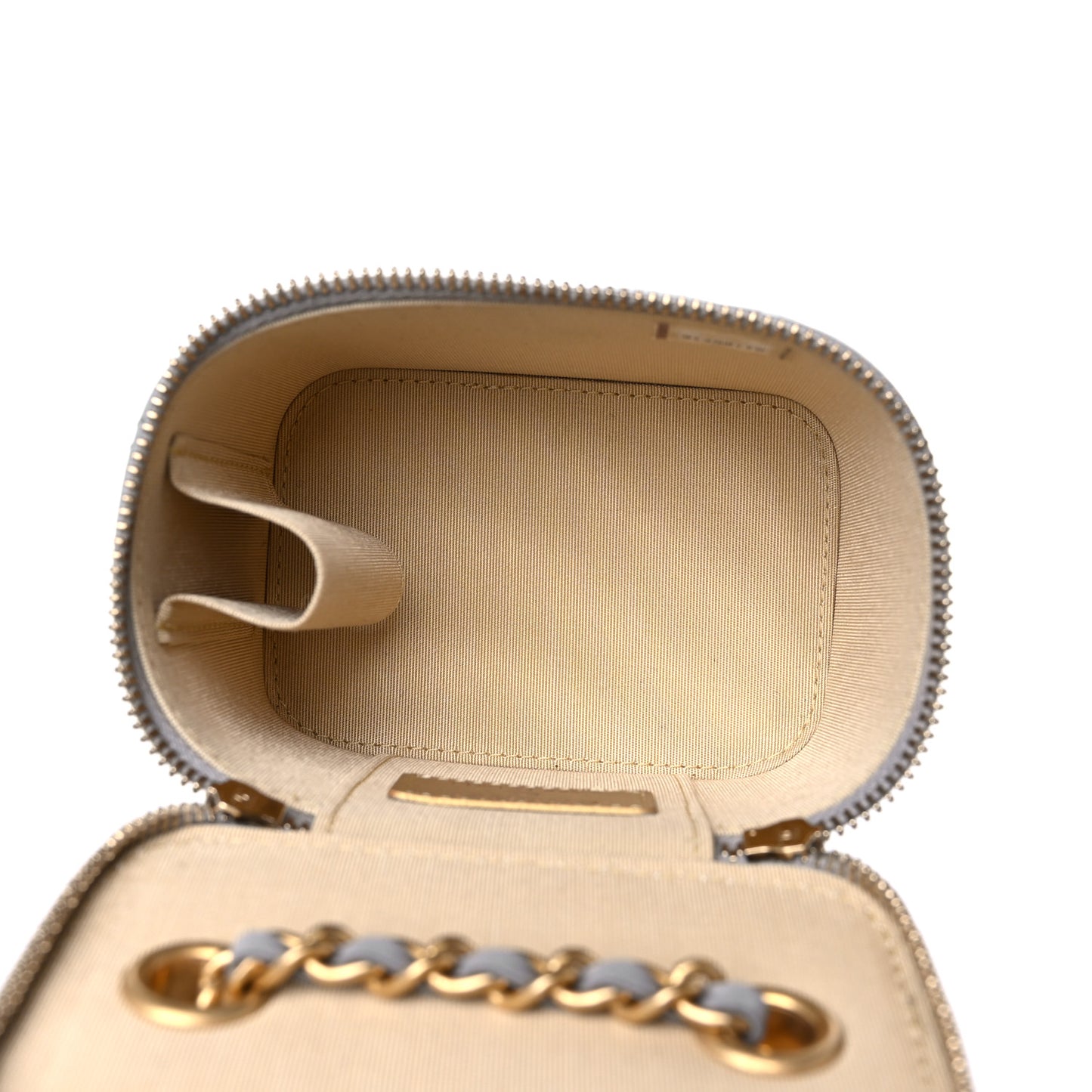 Lambskin Quilted Pearl Crush Mini Vanity Case With Chain Grey