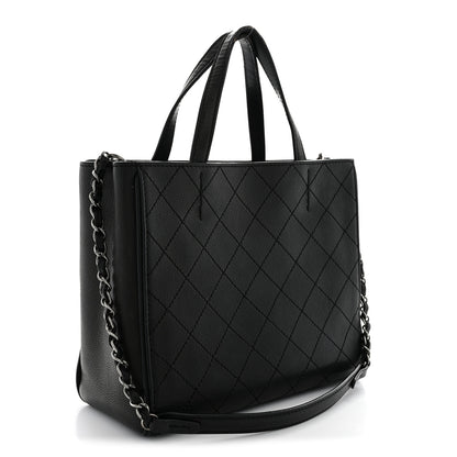Chanel Calfskin Stitched Hamptons Tote Black 3 of 15