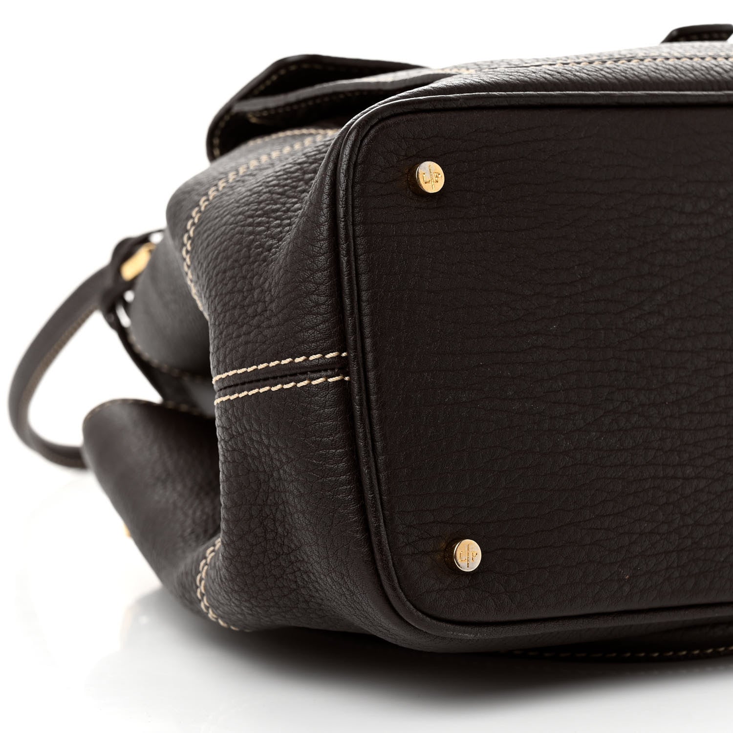 Loro Piana Grained Calfskin Globe Shoulder Bag Dark Chocolate Licorice 8 of 10