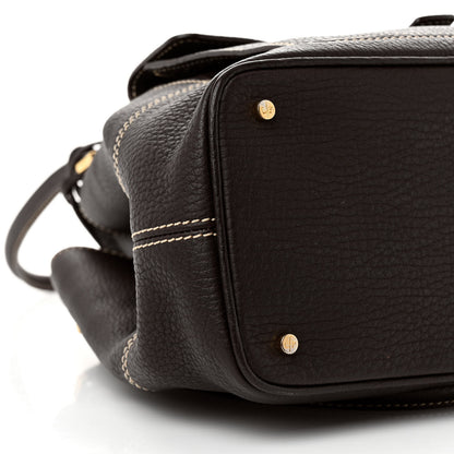 Loro Piana Grained Calfskin Globe Shoulder Bag Dark Chocolate Licorice 8 of 10