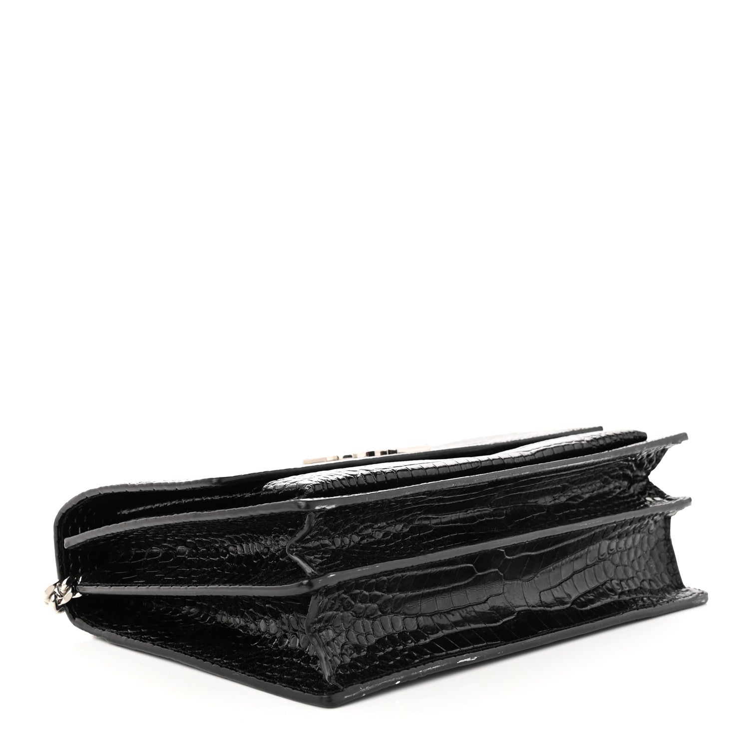 Saint Laurent Calfskin Crocodile Embossed Large Monogram Sunset Sunset Black 4 of 10