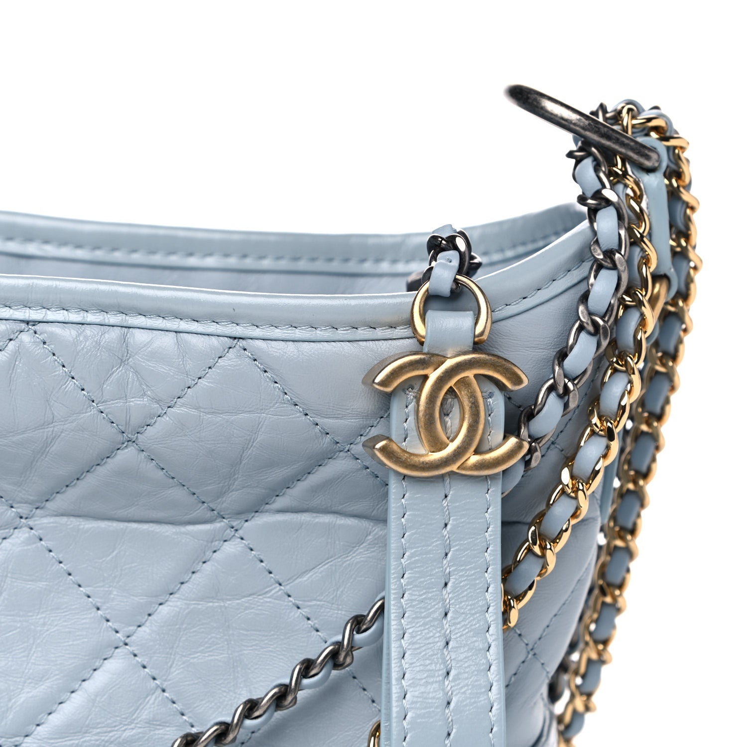 Chanel Aged Calfskin Quilted Small Gabrielle Hobo Light Blue 7 of 12