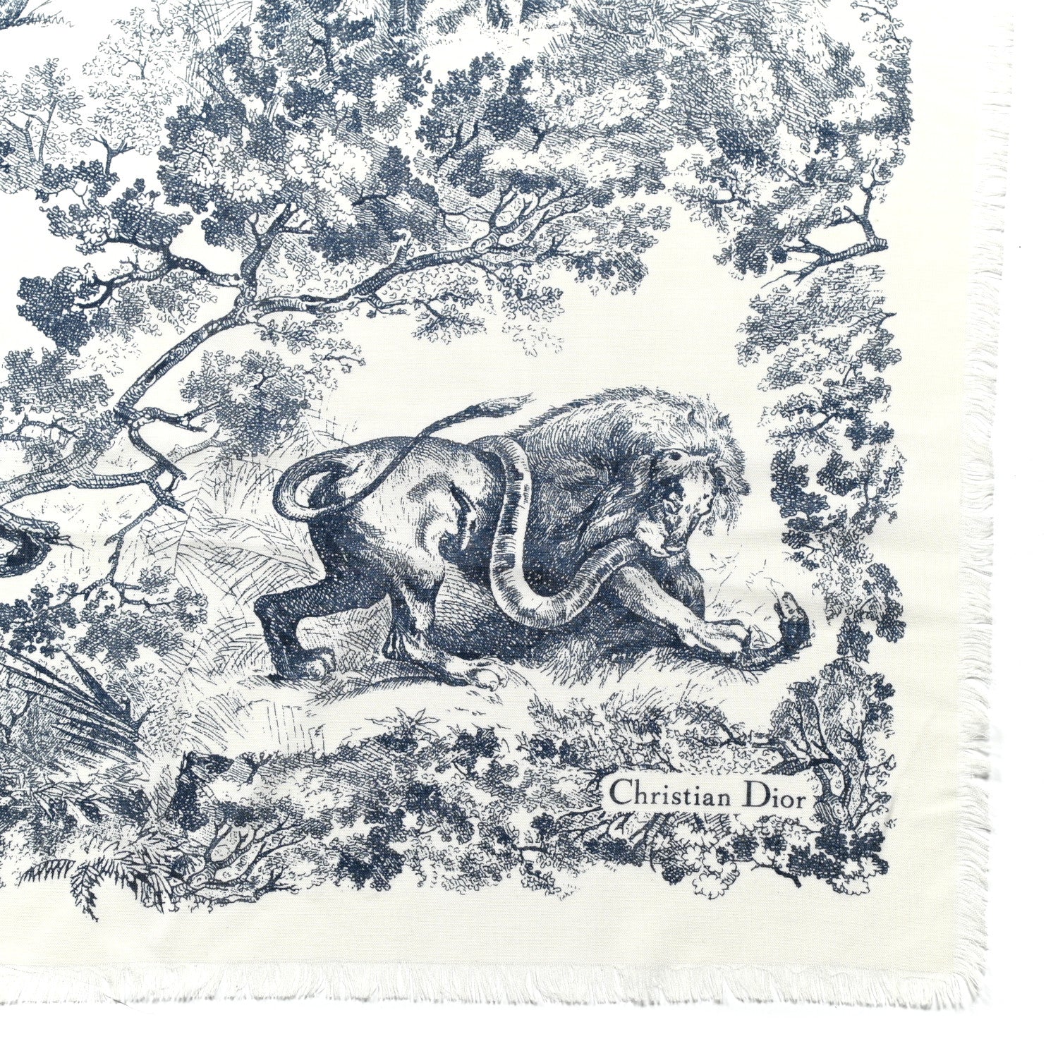 Christian Dior Wool Cashmere Silk Toile De Jouy Stole Blue 2 of 4