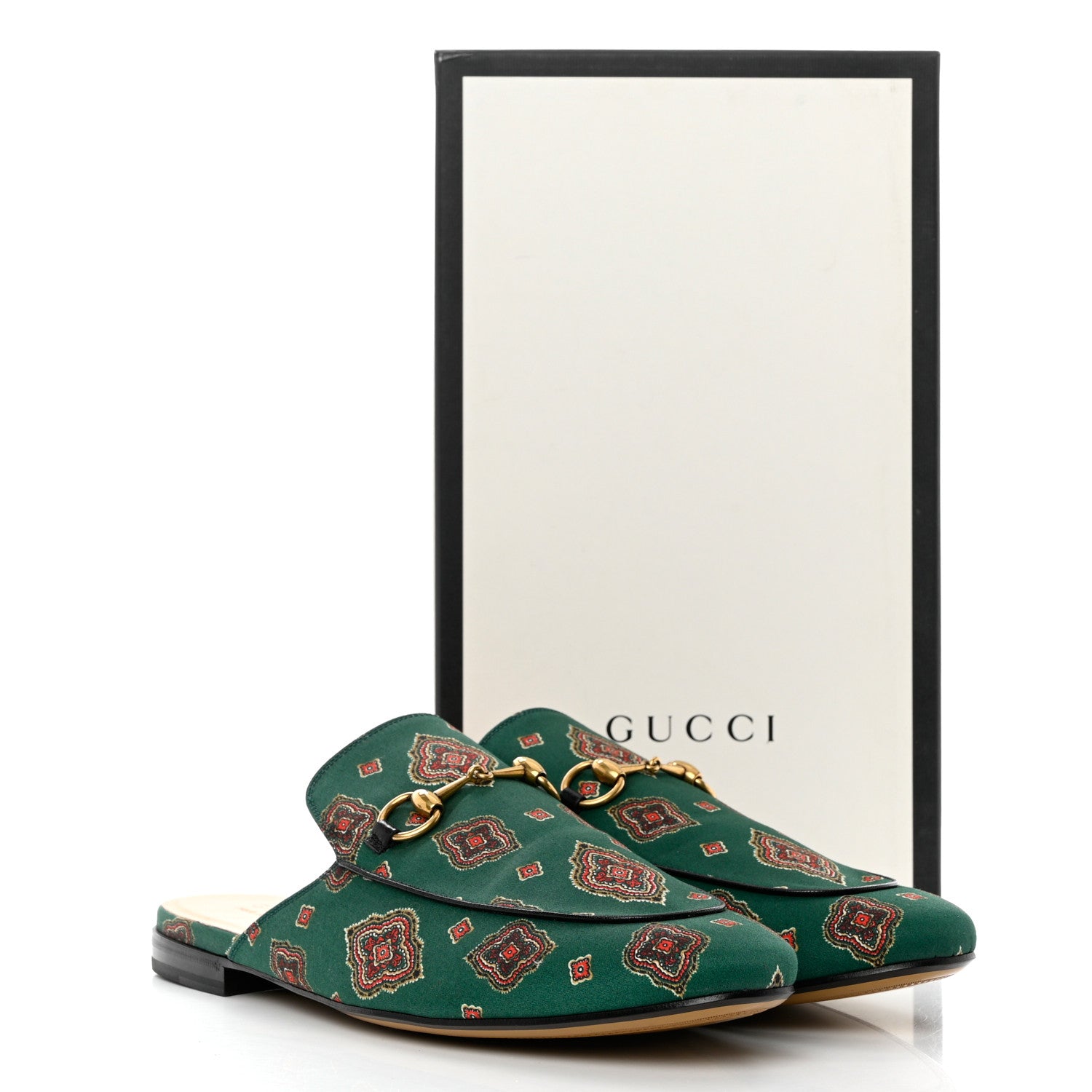 Gucci Satin Goatskin Jewel Highlands Printed Mens Princetown Slippers 12 Green 9 of 9
