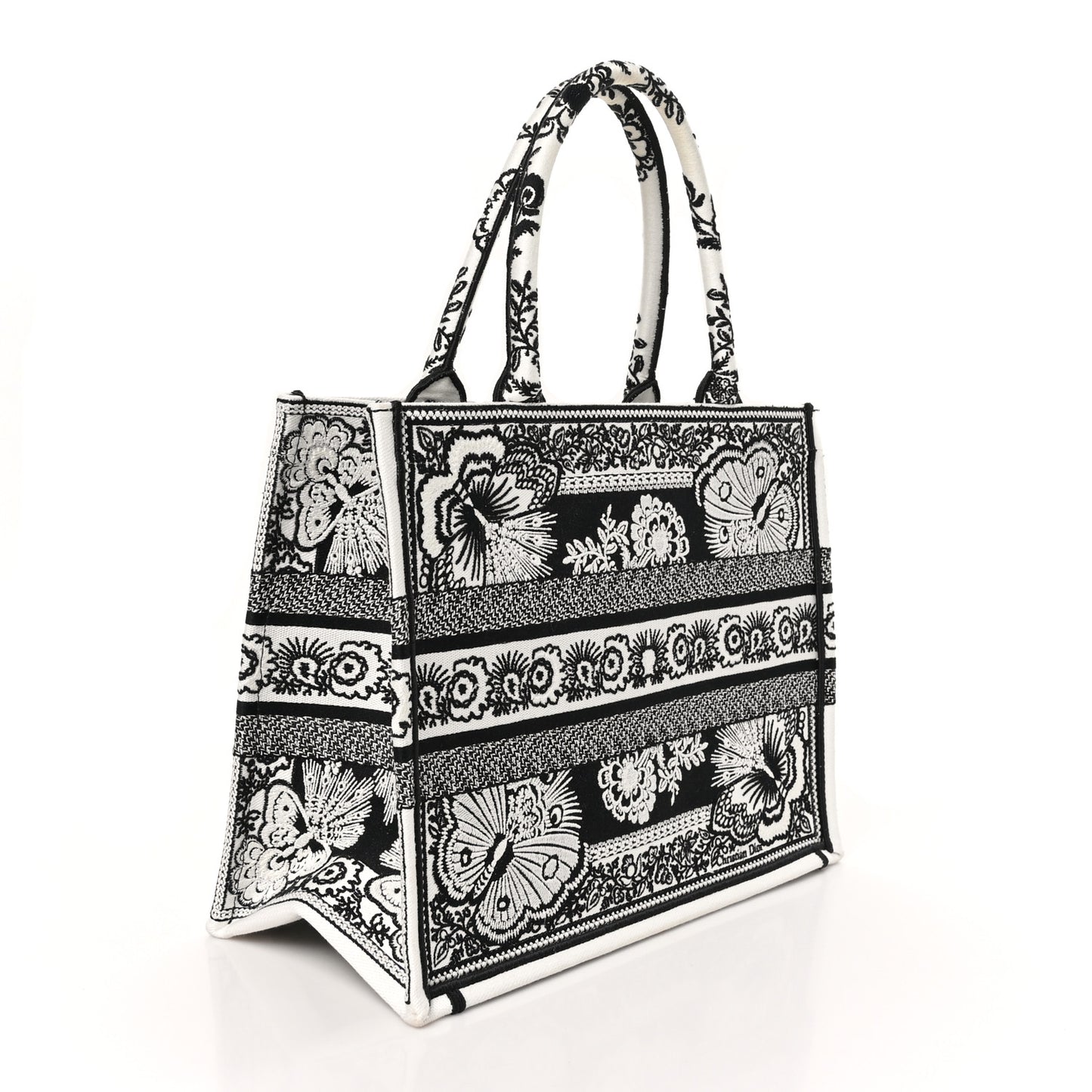 Canvas Butterfly Bandana Embroidered Medium Book Tote Black White