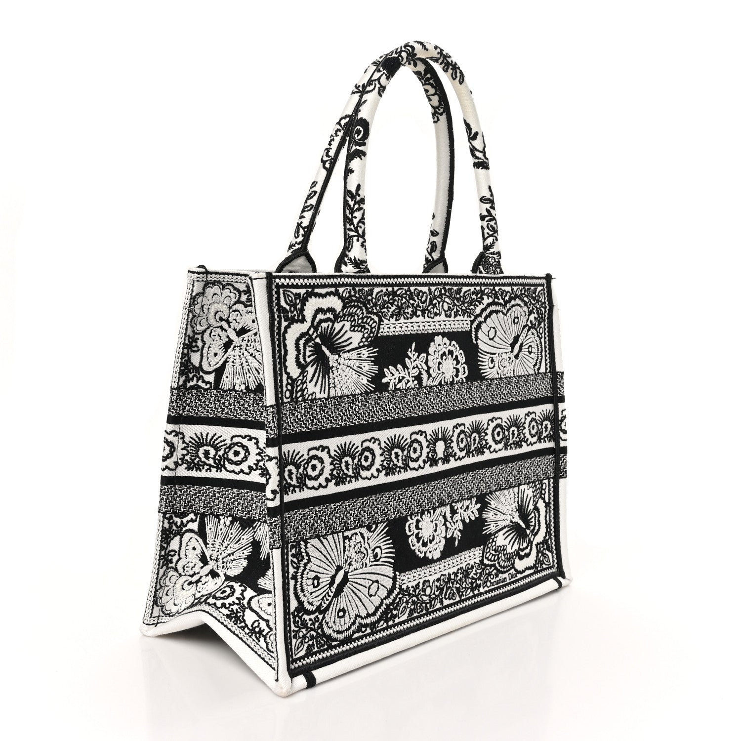 Christian Dior Canvas Butterfly Bandana Embroidered Medium Book Tote Black White 3 of 10