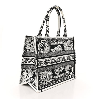 Christian Dior Canvas Butterfly Bandana Embroidered Medium Book Tote Black White 3 of 10