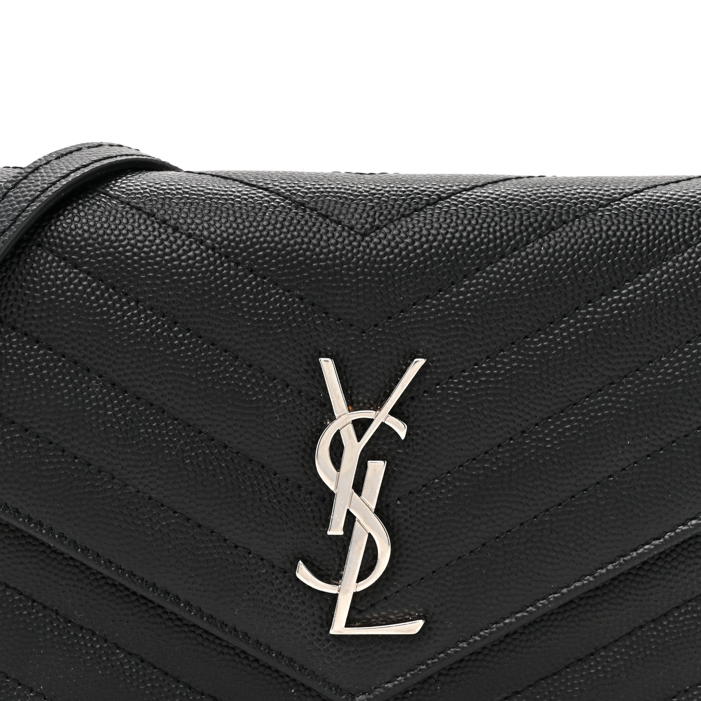 Grain De Poudre Matelasse Chevron Monogram Envelope Chain Wallet Black