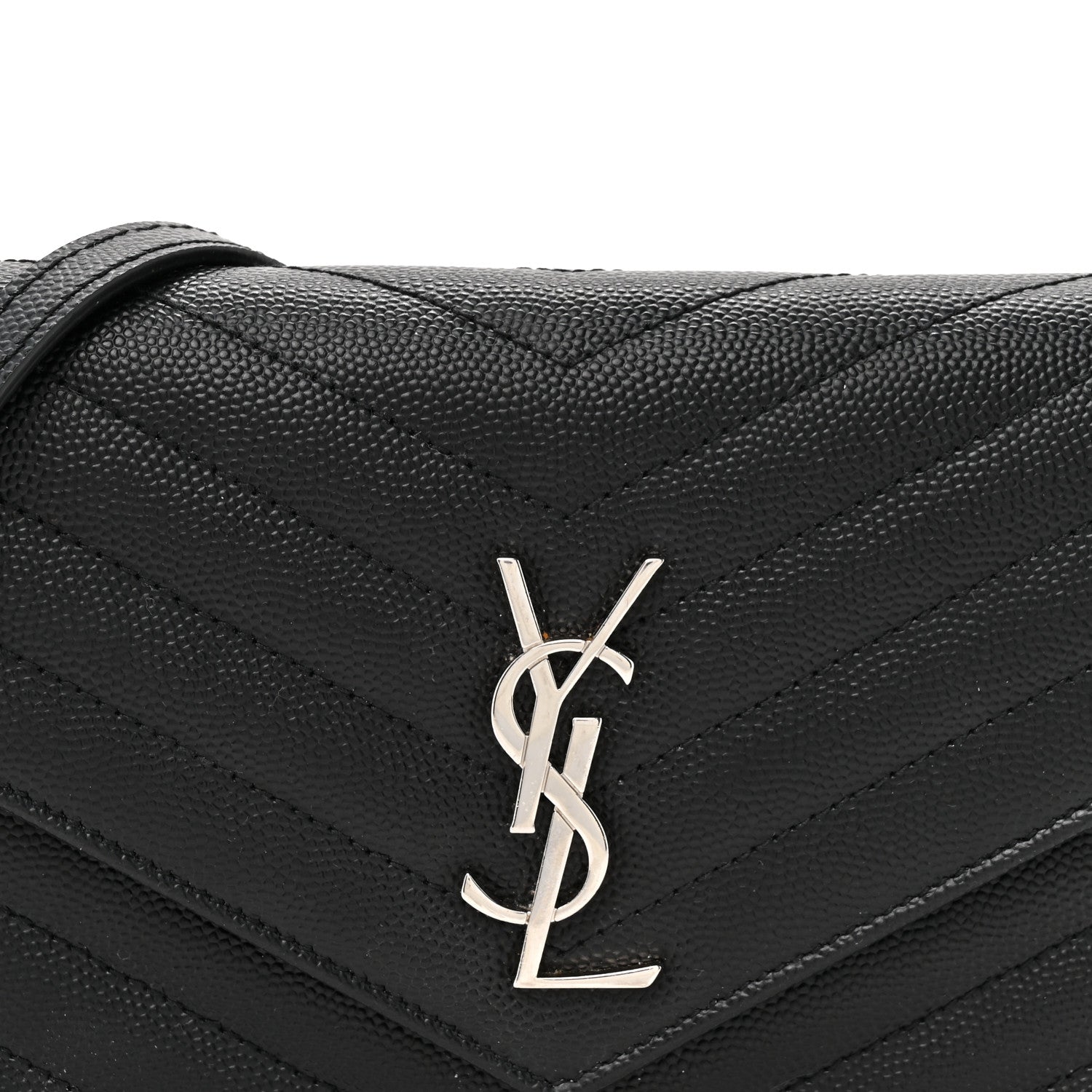 Saint Laurent Grain De Poudre Matelasse Chevron Monogram Envelope Chain Wallet Black 8 of 13