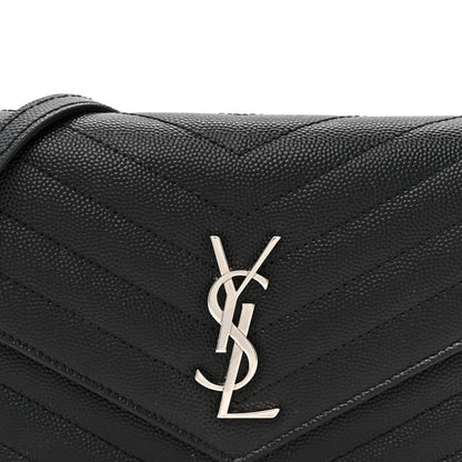 Saint Laurent Grain De Poudre Matelasse Chevron Monogram Envelope Chain Wallet Black 8 of 13