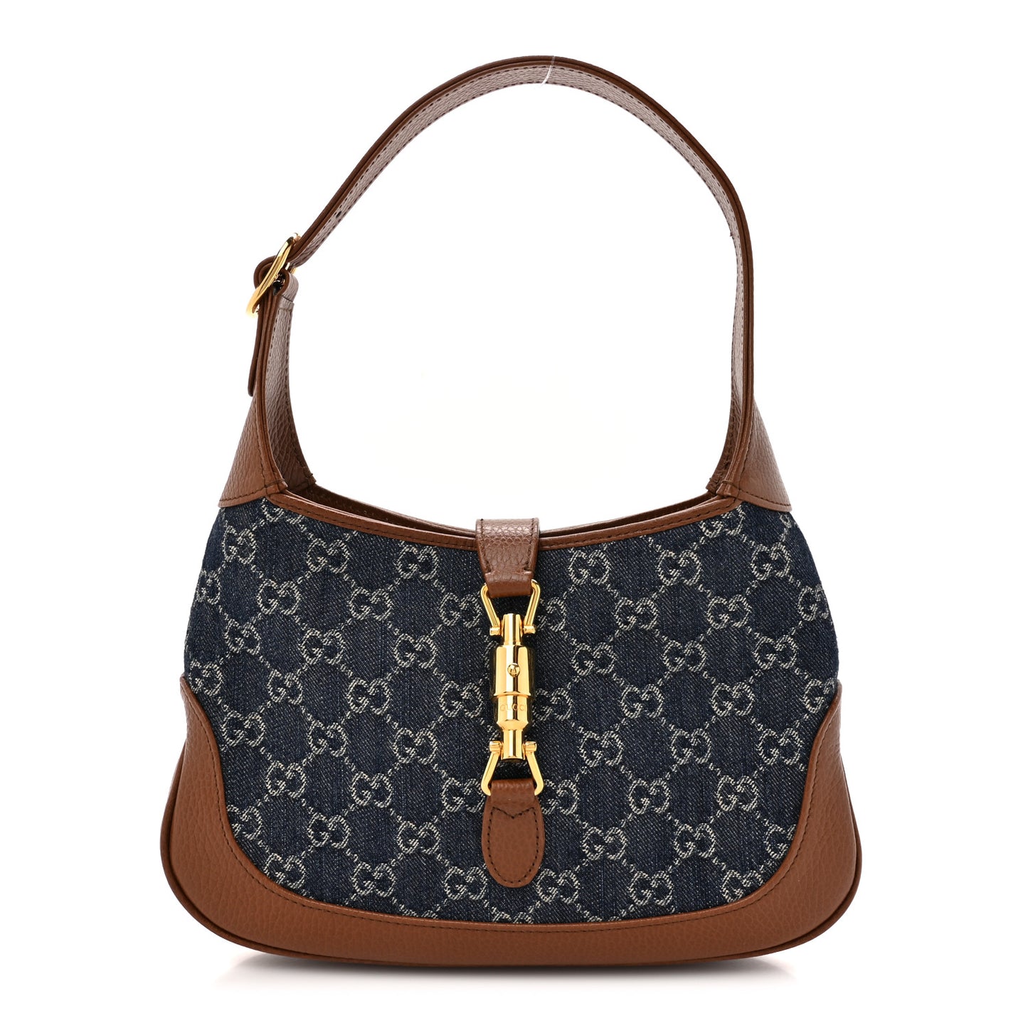 New Denim GG Monogram Calfskin Small Jackie 1961 Hobo Blue Tea Cuir