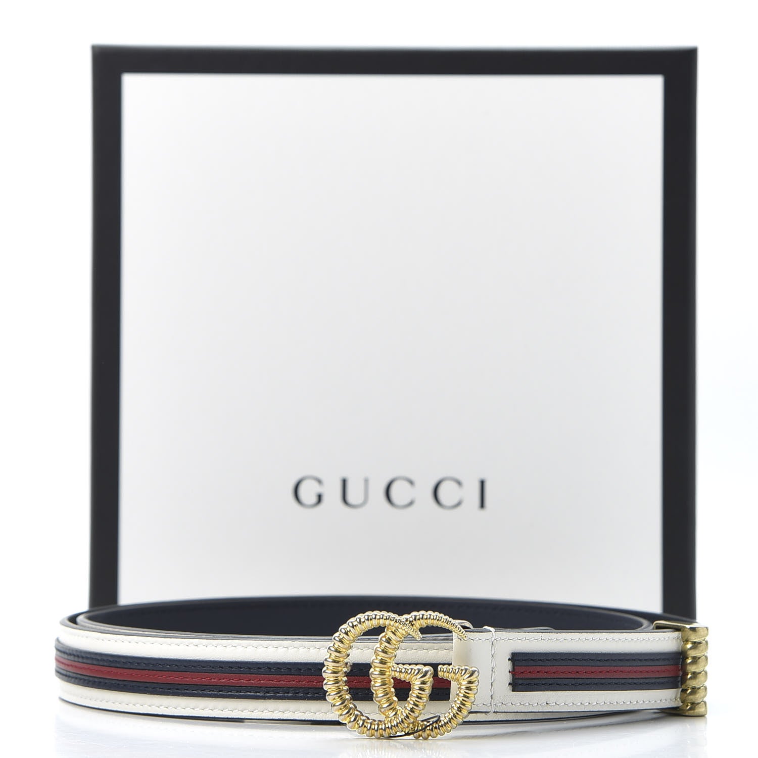 Gucci Calfskin 20mm Torchon Double G Sylvie Belt 90 36 Off White Blue Red 4 of 4