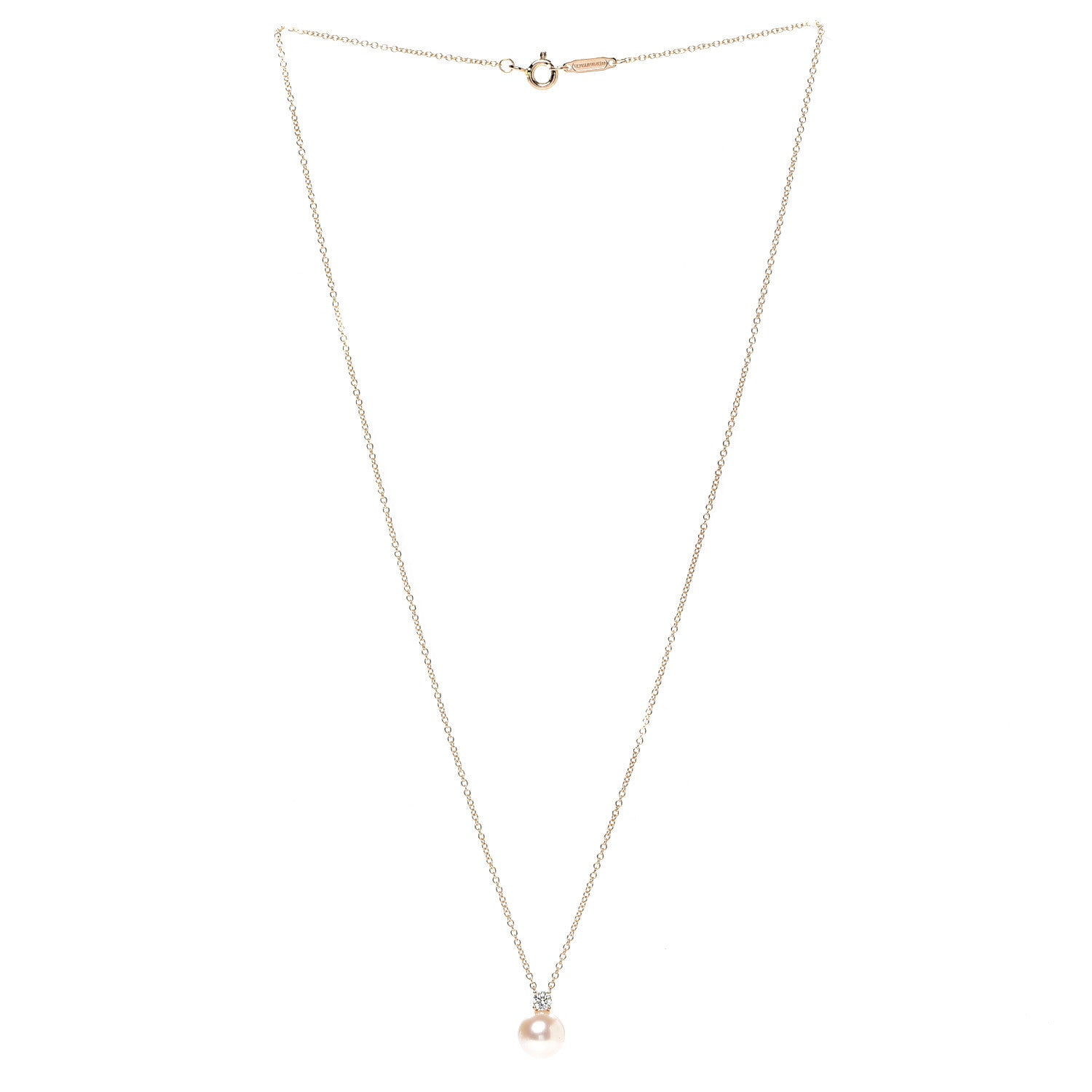 Tiffany 18K Rose Gold Diamond Akoya Pearl 7.5-8mm Signature Pendant Necklace 3 of 7