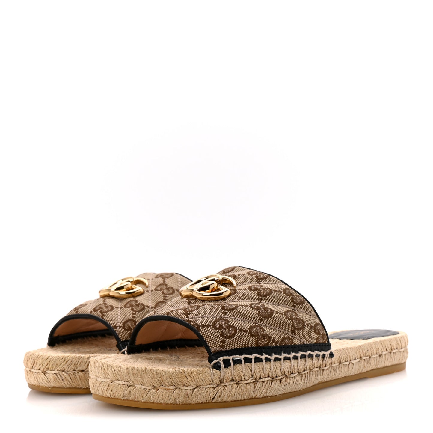Monogram Matelasse GG Marmont Espadrille 20mm Slide Sandals 40 Beige Ebony Black