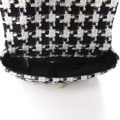 Chanel Tweed Quilted Large 19 Flap Black Ecru White 5 of 12