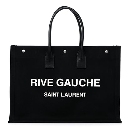 Saint Laurent Linen Calfskin Rive Gauche Tote Black 1 of 19
