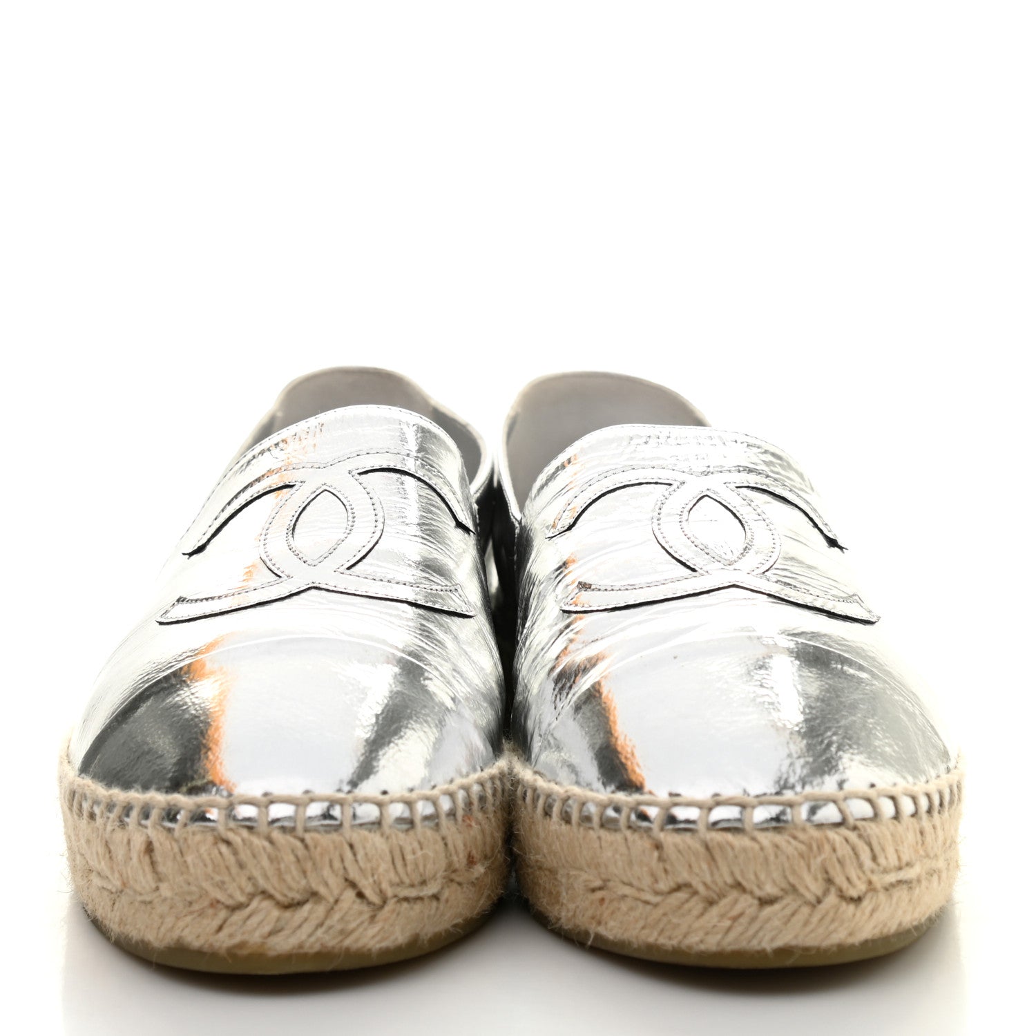 Chanel Laminated Goatskin CC Espadrilles 40 Silver 2 of 11