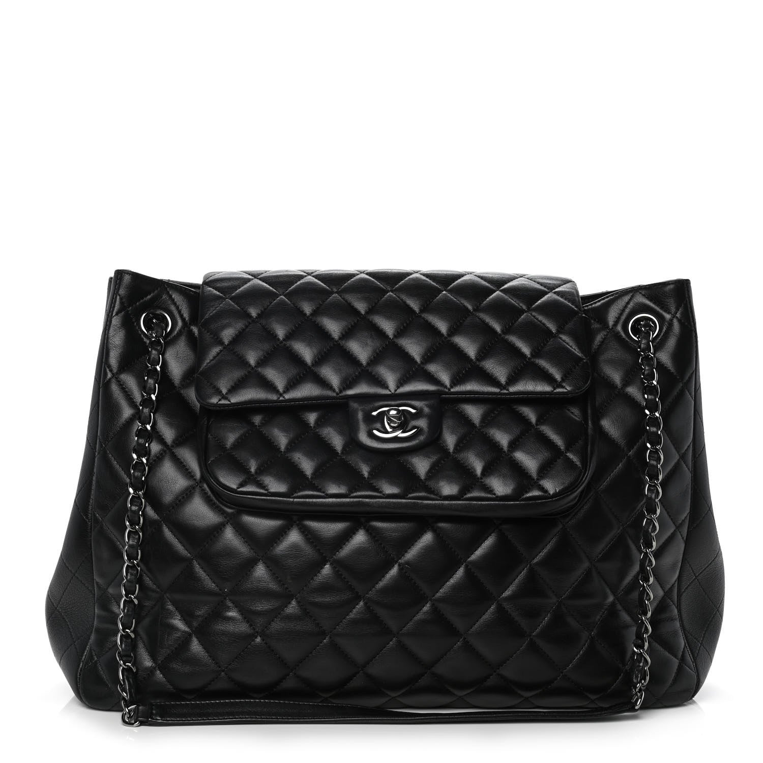 Chanel Lambskin Quilted Front Flap Tote Black 1 of 11