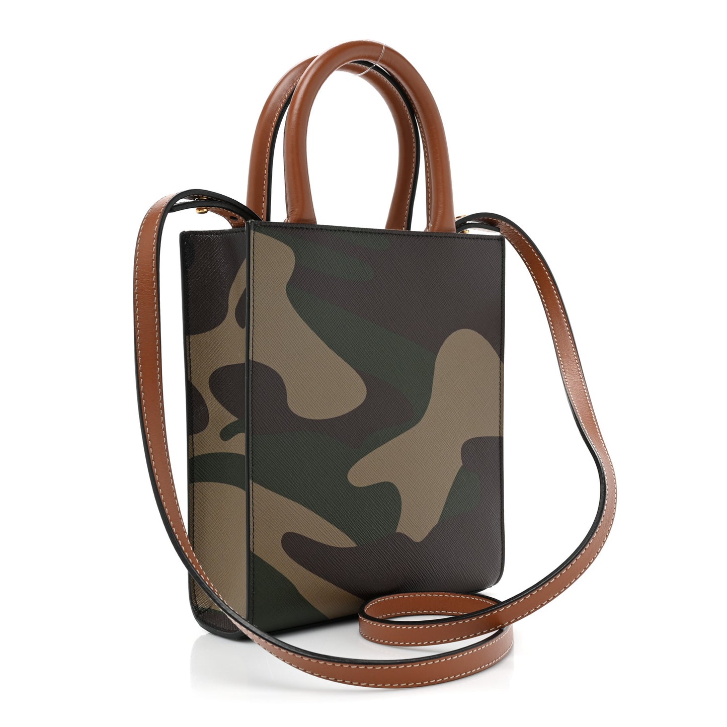 Canvas Calfskin Mini Vertical Cabas Khaki