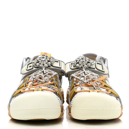 Gucci Mesh Fabric Tinsel Sport Sandals 37 White Silver 2 of 9