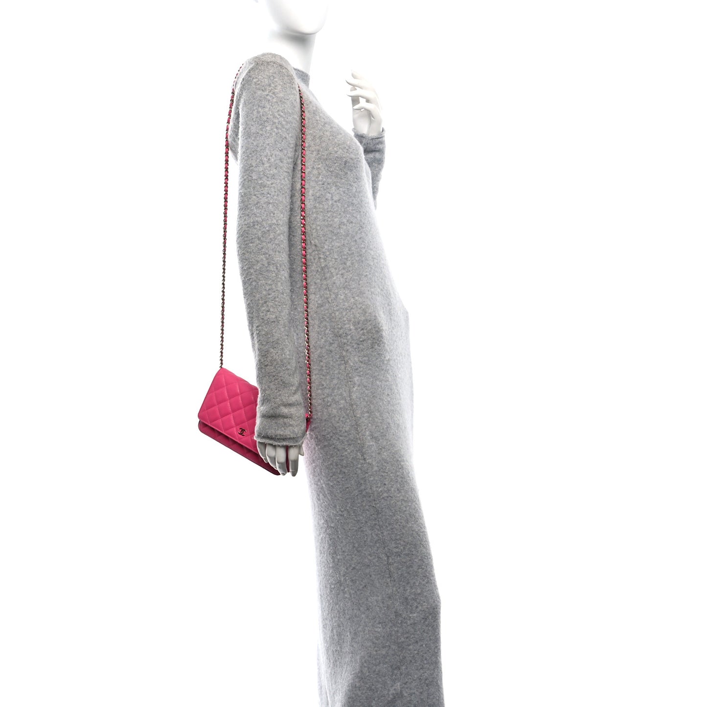 Caviar Quilted Wallet on Chain WOC Dark Pink