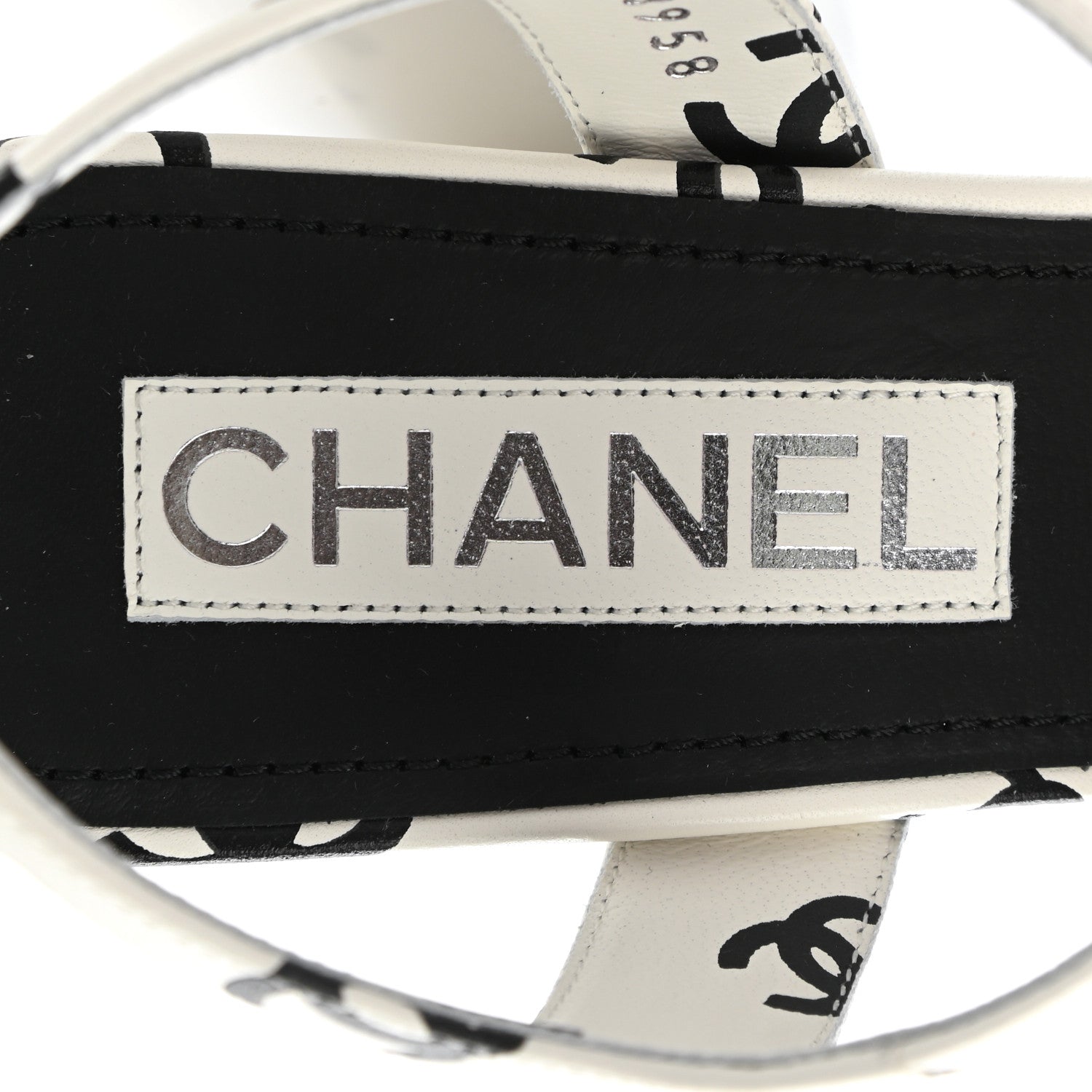 Chanel Printed Lambskin Coco Beach Platform Sandals 38.5 White Black 7 of 9