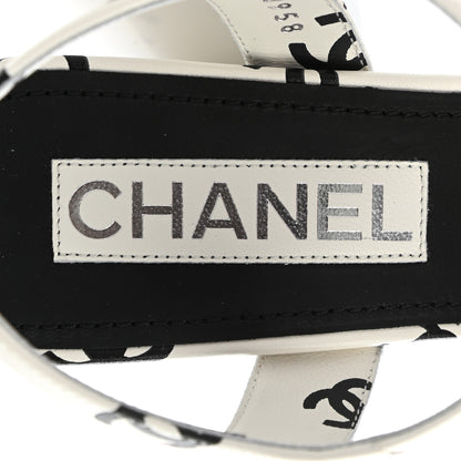 Chanel Printed Lambskin Coco Beach Platform Sandals 38.5 White Black 7 of 9
