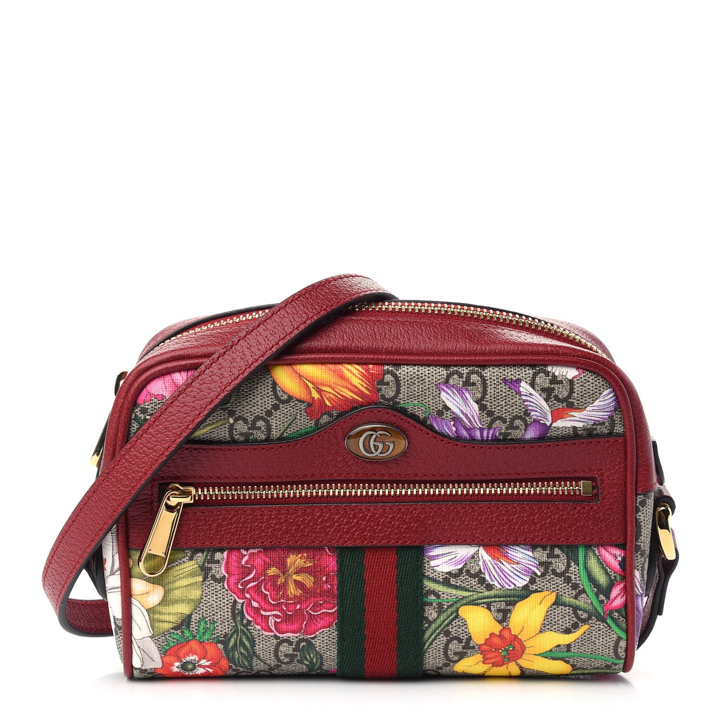 GG Supreme Monogram Flora Web Mini Ophidia Shoulder Bag Red