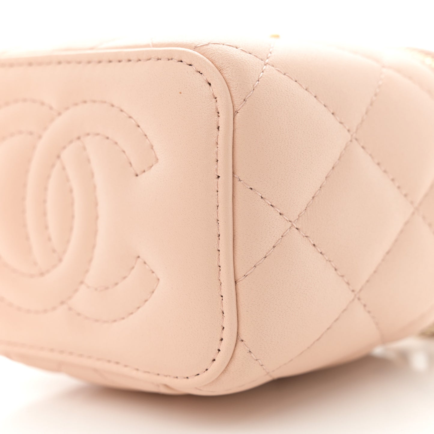 Lambskin Quilted Mini Sweet Camellia Vanity Case With Chain Beige