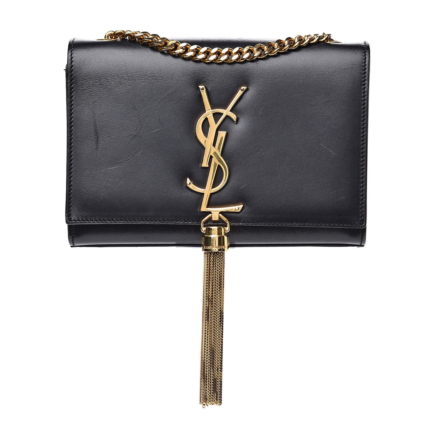 Calfskin Small Classic Monogram Kate Tassel Satchel Black