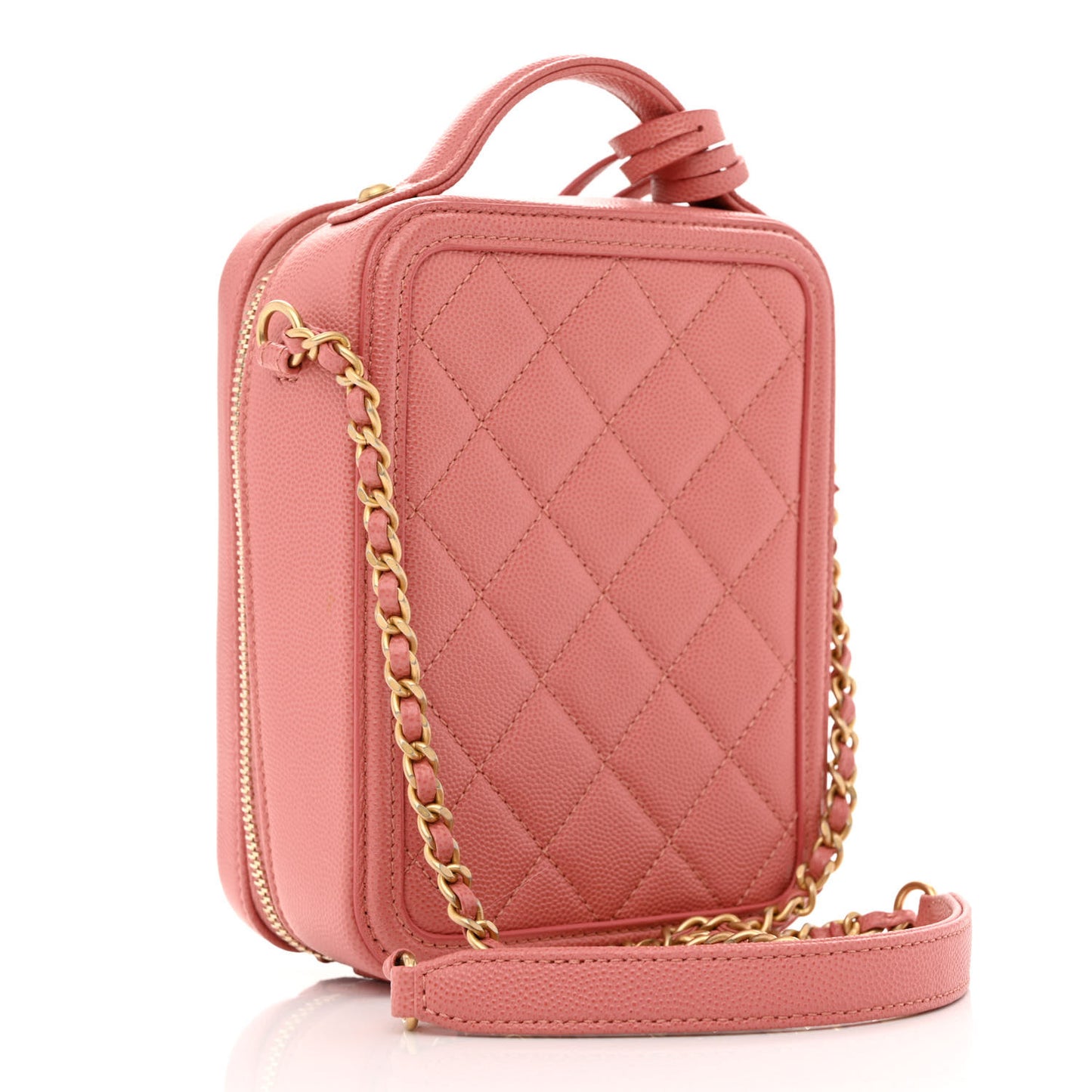 Caviar Quilted CC North South Filigree Vanity Case Pink