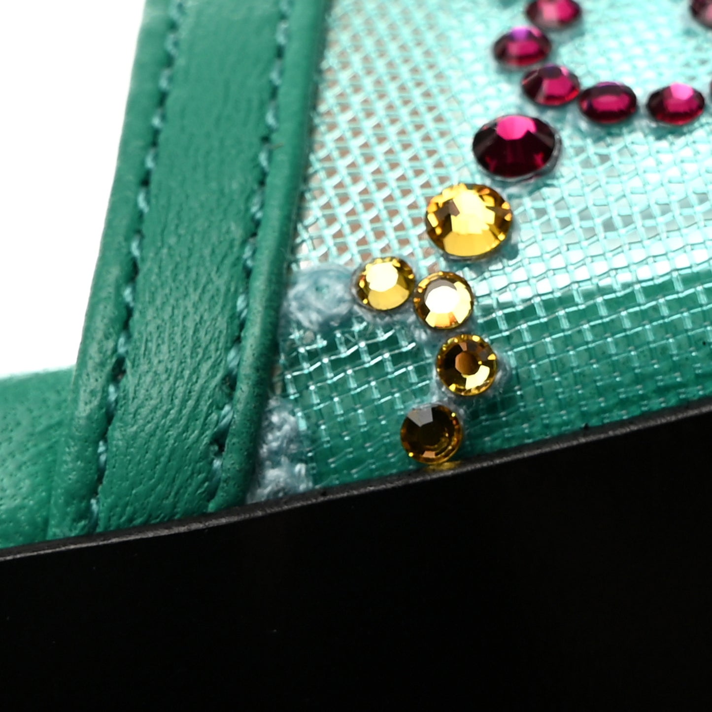 Tela Retino Nappa Crystal GG Monogram Square G 95mm Slide Sandals 39 Turquoise