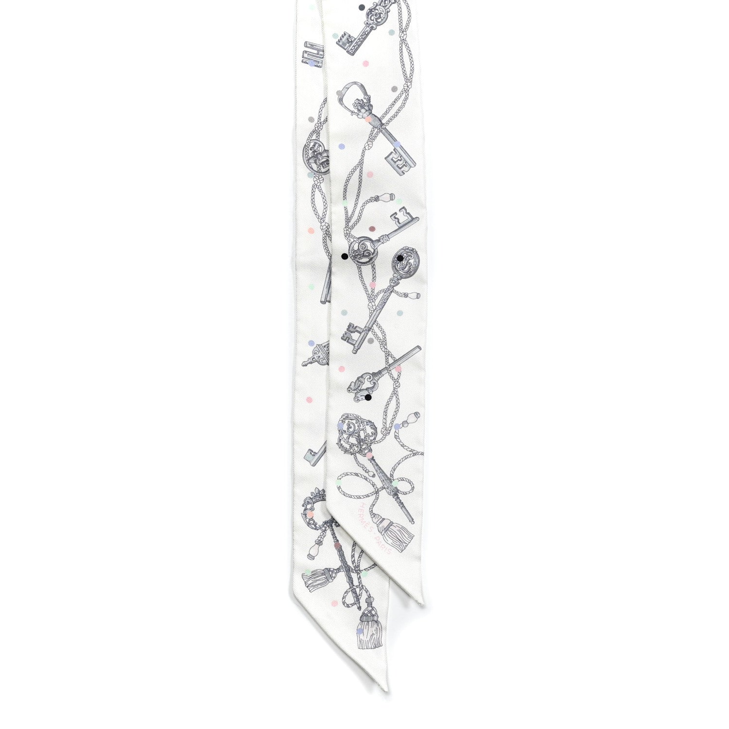 Hermes Silk Les Cles A Pois Twilly White Gris Acier 2 of 4