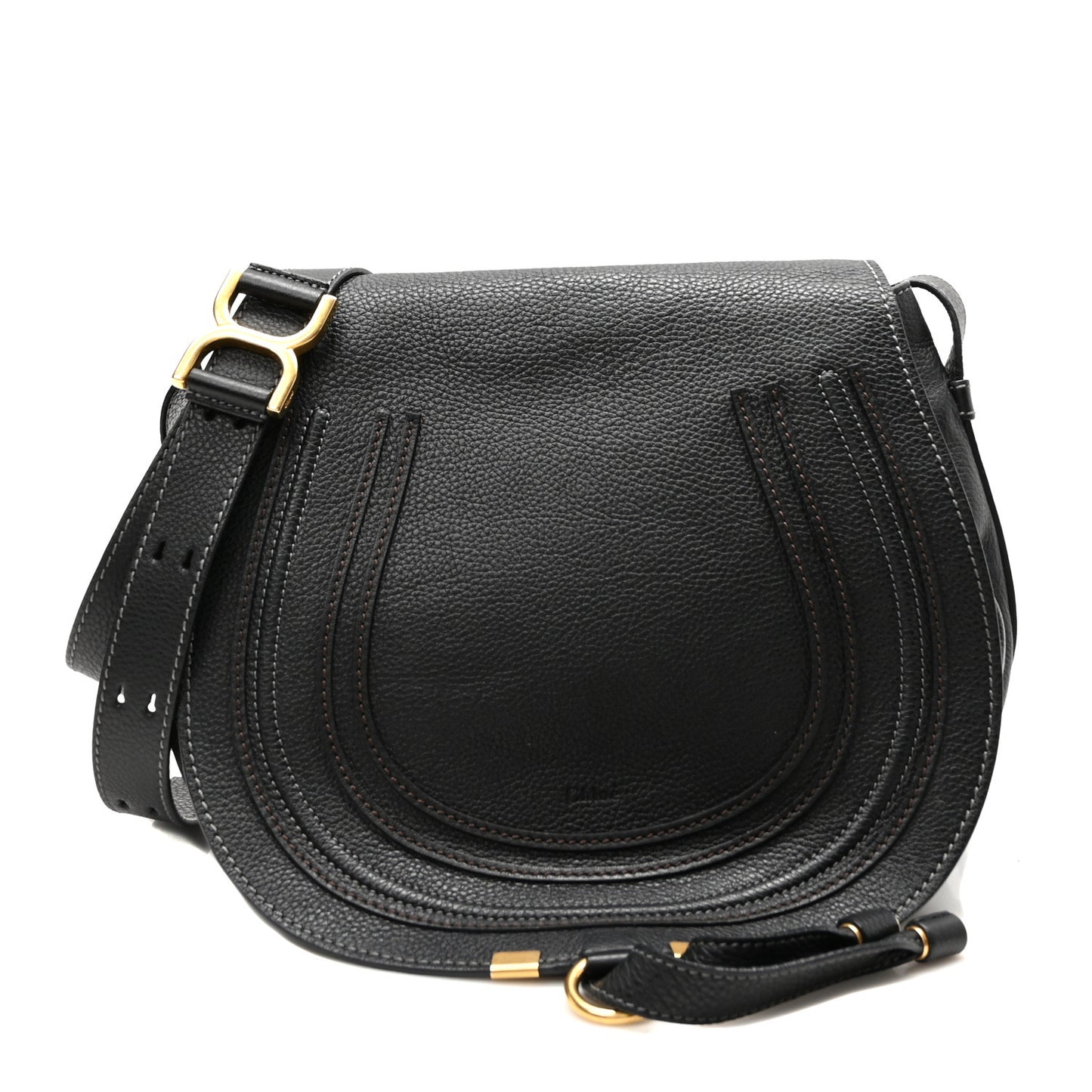 Calfskin Medium Marcie Round Crossbody Bag Black