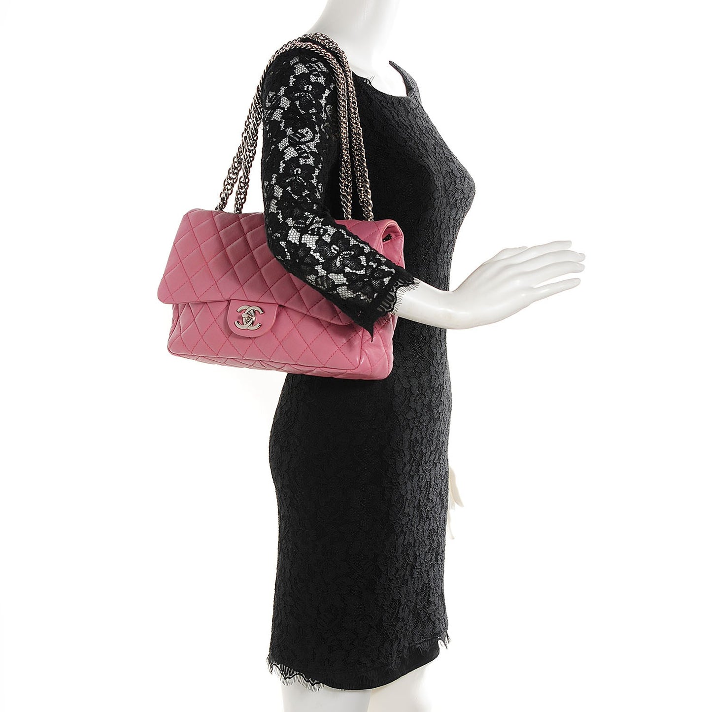 Washed Lambskin Quilted Jumbo Single Flap Bijoux Chain Pink