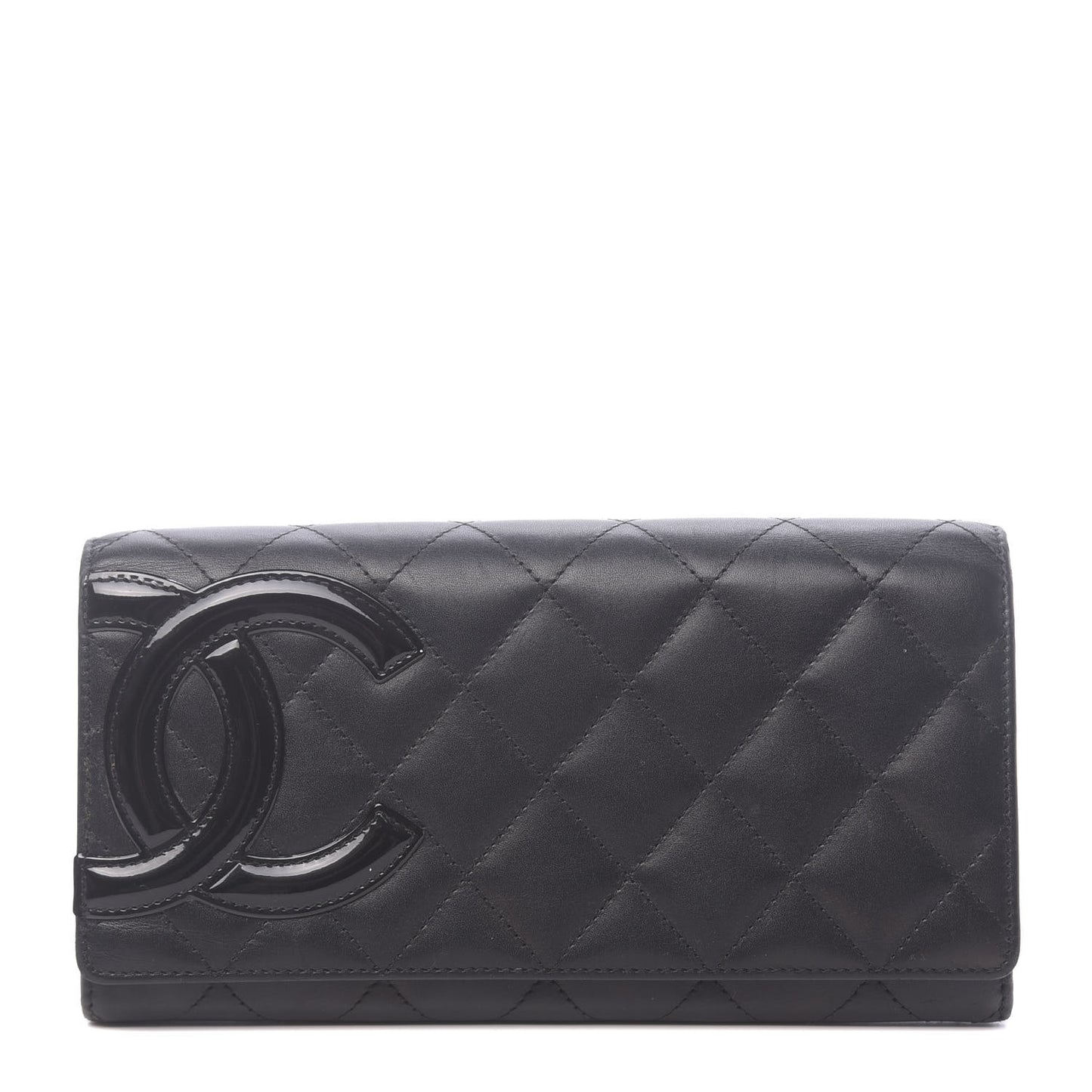 Calfskin Quilted Cambon Tri-Fold Wallet Black