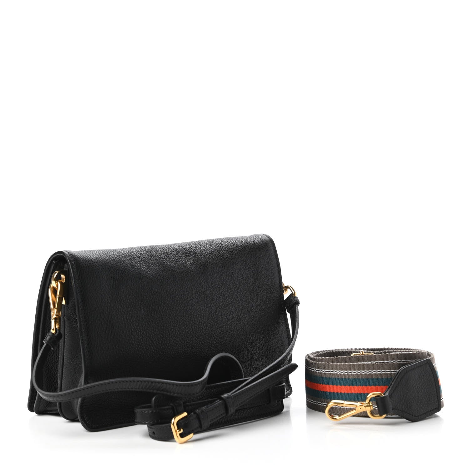 Prada Vitello Daino Double Strap Flap Crossbody Black 3 of 9
