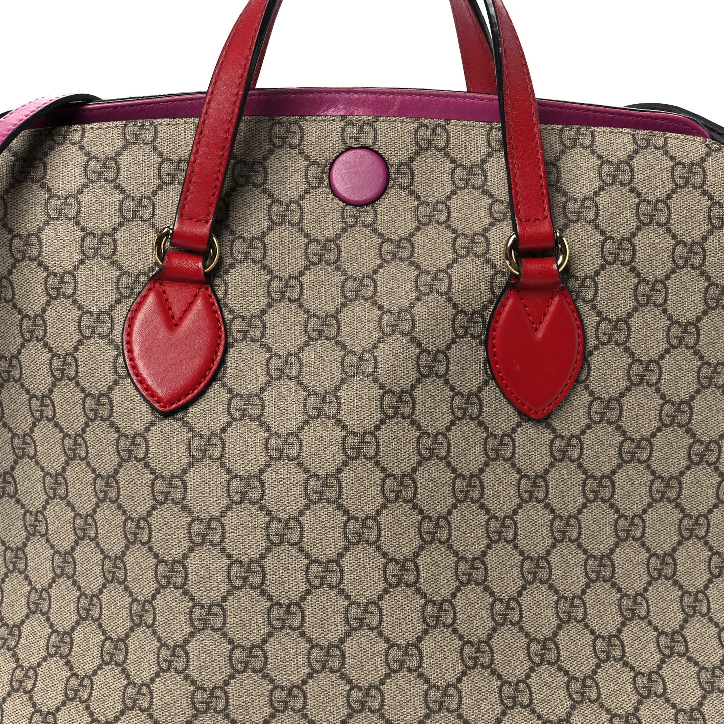 GG Supreme Monogram Linea A Foldover Tote Beige Hibiscus Red New Rosette