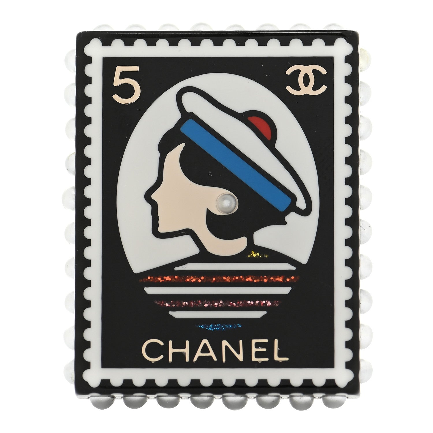 Chanel Resin Glitter CC Sailor Brooch Black Multicolor 1 of 6